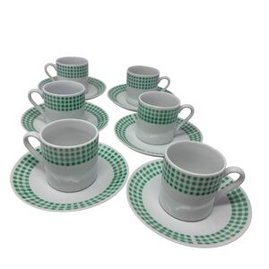 Queen Victoria Royal Porcelain 1881 Tea Cup and Saucer 12 pcs Green Checkered